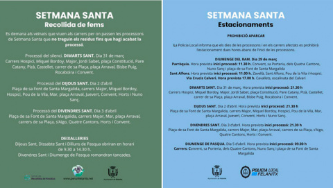 Mesures especials d’estacionament i recollida de residus per les processons a Felanitx